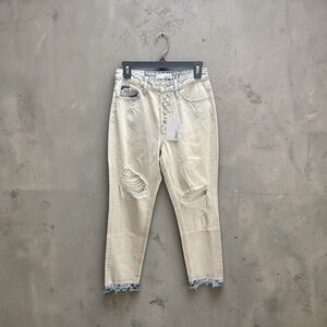 VERVET Distressed High Rise Button Fly Emma Mom Bleached Denim Jeans Women sz 25